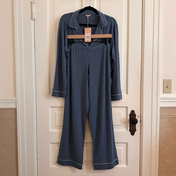 Eberjey Blue Pajama Set with White Trim - Picture 2 of 7